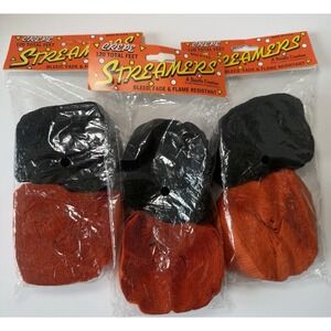 Vintage Beistle Halloween Crepe Paper Streamers Orange Black NIP 360 Ft